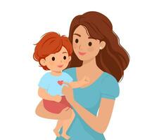 madre participación bebé hijo en brazos. vector ilustración