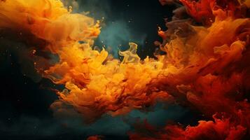 AI generated Colorful red and orange ink swirling in water. Abstract background. photo