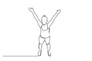 young fit woman healthy positive pose arms in the air life line art design vector