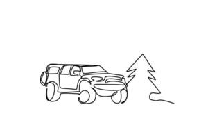 car offroad terrain vehicle nature pine tree lifestyle line art design vector