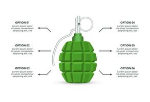 Grenade concept for infographic with 6 steps, options, parts or processes. Business data visualization. vector