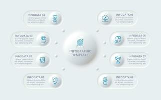 neumorfo diagrama de flujo infografía. creativo concepto para infografía con 8 pasos, opciones, partes o procesos. modelo para diagrama, grafico, presentación y cuadro. vector