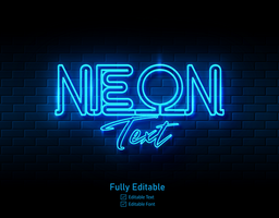 Vector neon  effect logo for neon text effect and neon light night party editable text effect and restaurant psd