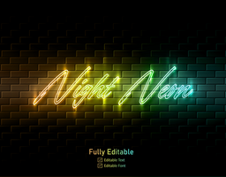 Neon text effect for neon effect logo and and neon light effect for night part lettering typeface psd