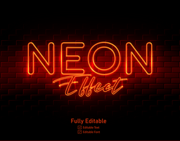 Vector neon  effect logo for neon text effect and neon light night party editable text effect and restaurant psd