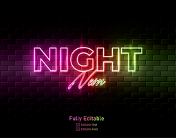 Neon text effect for neon effect logo and and neon light effect for night part lettering typeface psd