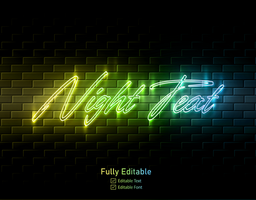 Neon text effect for neon effect logo and and neon light effect for night part lettering typeface psd