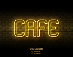 cafe text neon sign on brick wall background text effect editable text for coffee shop and restaurant psd