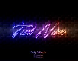Neon text effect for neon effect logo and and neon light effect for night part lettering typeface psd