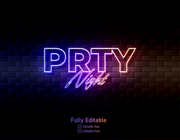 Neon text effect for neon effect logo and and neon light effect for night part lettering typeface psd