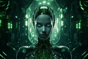 AI generated artificial intelligence in green background technology photo
