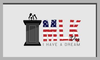 Martin Luther King Jr. Day poster with podium and american flag in text form vector