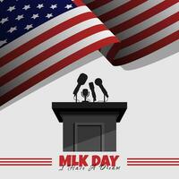 Martin Luther King Jr. Day poster with USA flag and podium vector