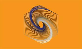 Circle with rotating lines. Stripes abstract vector background on orange color.