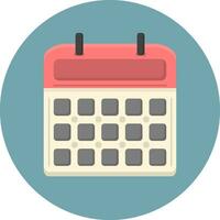 Vector calendar in cartoon, flat style on a round blue background.