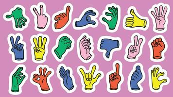 colección de gesto señales desde humano manos. un conjunto de dedos demostración emociones y direcciones. gesto dedo en plano diseño. comunicación expresiones con mano firmar en de moda estilo. vector icono