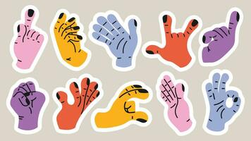 Collection of gesture signs from human hands. A set of fingers showing emotions and directions. gesture finger in flat design. communication expressions with hand sign in trendy style. vector icon