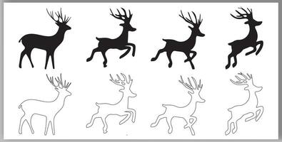 vector negro silueta ciervo y bosque diseño