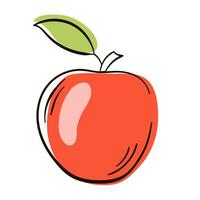 Apple red in line art style. Vector illustration of apple. Cartoon.