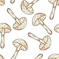 Seamless pattern with Destroying Angel inedible mushrooms in cartoon, line art style. For wrapping paper, wallpaper, textiles, background. Vector illustration isolated on a white background.