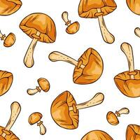 Autumn Skullcap inedible mushrooms seamless pattern in cartoon, line art style. Pattern for wrapping paper, fabric, design. Vector illustration isolated on a white background.