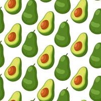 Avocado seamless pattern. Avocado one cut in half with bone on white background. Cartoon illustration. vector