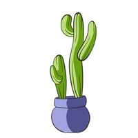 Cactus flat and line art style. Green cactus in a flowerpot isolated on a white background. Doodle style illustration. vector