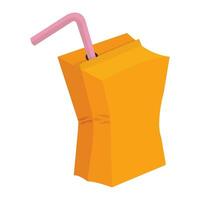 Juice box made of crumpled paper with a straw. The concept of caring for the environment, recycling waste. Vector illustration in cartoon style isolated on white background.