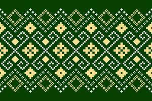Green Cross stitch colorful geometric traditional ethnic pattern Ikat seamless pattern border abstract design for fabric print cloth dress carpet curtains and sarong Aztec African Indian Indonesian vector