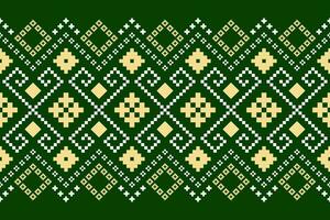 Green Cross stitch colorful geometric traditional ethnic pattern Ikat seamless pattern border abstract design for fabric print cloth dress carpet curtains and sarong Aztec African Indian Indonesian vector