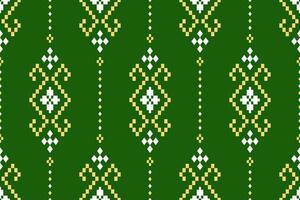 Green Cross stitch colorful geometric traditional ethnic pattern Ikat seamless pattern border abstract design for fabric print cloth dress carpet curtains and sarong Aztec African Indian Indonesian vector