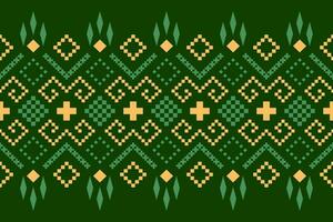 Green Cross stitch colorful geometric traditional ethnic pattern Ikat seamless pattern border abstract design for fabric print cloth dress carpet curtains and sarong Aztec African Indian Indonesian vector