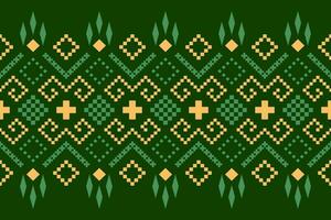 Green Cross stitch colorful geometric traditional ethnic pattern Ikat seamless pattern border abstract design for fabric print cloth dress carpet curtains and sarong Aztec African Indian Indonesian vector