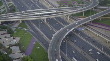 Top view city traffic of highway and bridge. Stock. Top view of the highway with cars in Dubai photo