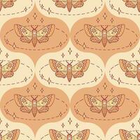Hawk moth butterfly magic linear seamless pattern with stars. Perfect print for tee, paper, textile and fabric. vector