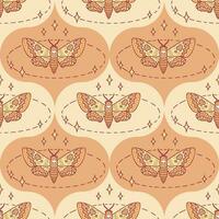 Hawk moth butterfly magic linear seamless pattern with stars. Perfect print for tee, paper, textile and fabric. vector