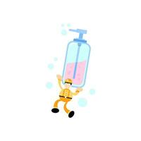 engineer and soap sanitizer hygene cartoon flat design illustration vector