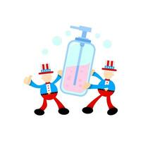 america uncle sam and soap sanitizer hygene cartoon flat design illustration vector