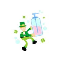 green leprechaun and soap sanitizer hygene cartoon flat design illustration vector