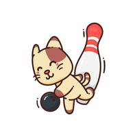 Cute Adorable Happy Brown Cat bowling ball sport cartoon doodle vector illustration flat design style