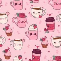 Seamless valentine's day pattern with cute mugs. Vector graphics.