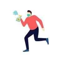 man are holding disinfectant to avoid the spread of corona virus people character flat design vector illustration