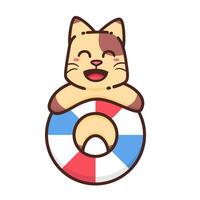 Cute Adorable Happy Brown Cat Circle Red Blue Buoy cartoon doodle vector illustration flat design style