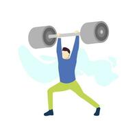 hombre levantamiento pesado dumbell barra con pesas a ejercicio aptitud gimnasio deporte personas personaje plano diseño vector ilustración