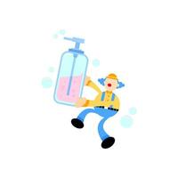 fun clown and soap sanitizer hygene cartoon flat design illustration vector