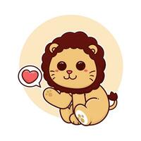 happy cute lion love adorable cartoon doodle vector