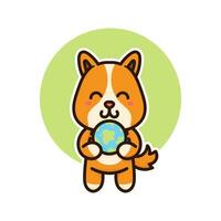 happy dog cute and earth planet adorable cartoon doodle vector illustration flat design style