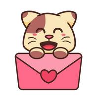 Cute Adorable Happy Brown Cat Take Love Mail Message Character cartoon doodle vector illustration flat design style