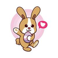 happy rabbit and easter egg adorable cartoon doodle vector illustration flat design style