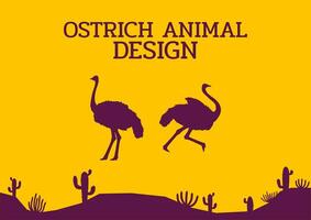 ostrich bird desert animal silhouette flat design vector illustration